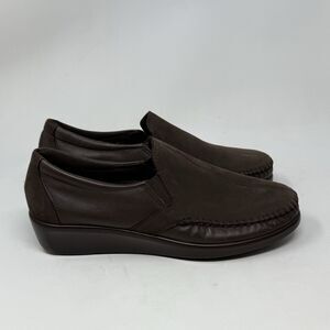 SAS Dream Wedge Shoes Womens 8 N Narrow Brown Leather Comfort Casual Slip On